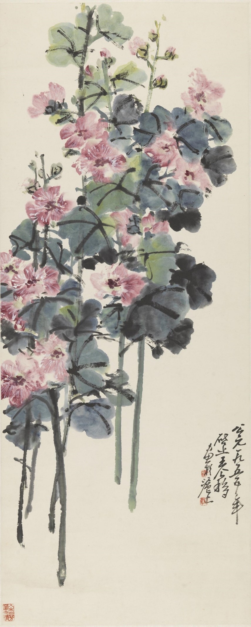 <h2>锦葵</h2><p>作者：王个簃（1897-1988）</p><p>创作年代：1955年</p><p>规格：108.6cm×43.7cm</p><p>品类：中国画</p>